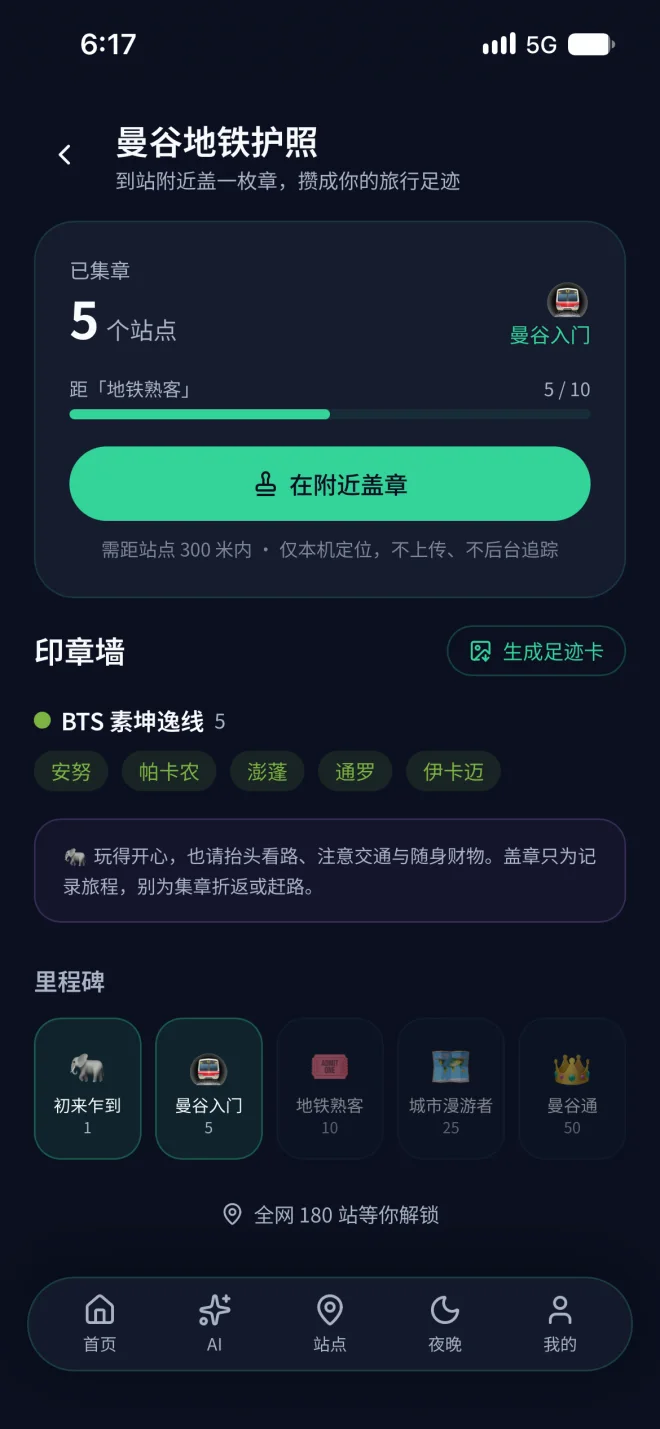 小绿象地铁护照：已集章的站点与里程碑